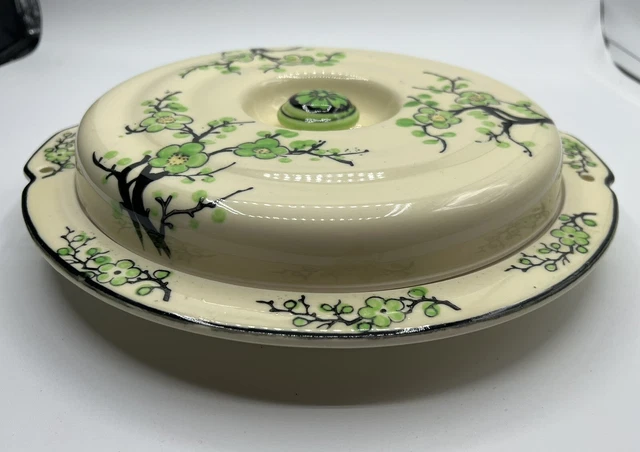 1920's Moriyama Mori-Machi Divided Handpainted Pottery Covered Dish