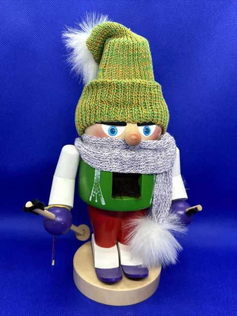Steinbach Chubby Skier w/ Nutcracker Green Knit Tweed Hat & Scarf 11" Tall