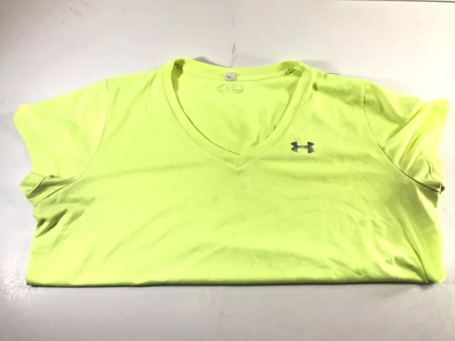 Under Armour Shirt Top Women's L Cap Sleeve Athletic Ss V Neck Neon Yellow ⭐Euc⭐