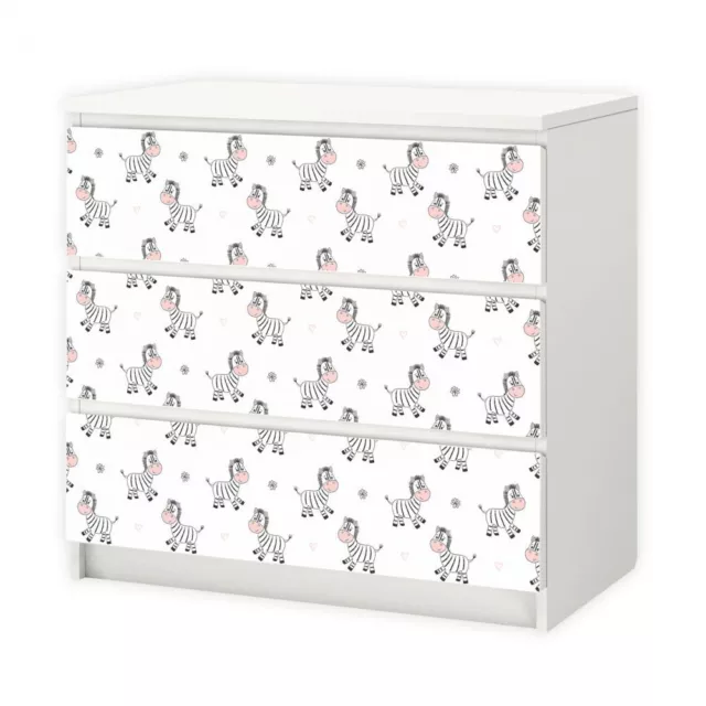 nikima - 016 Möbelfolie für IKEA MALM - Zebra - 3 Schubladen Aufkleber Sticker K