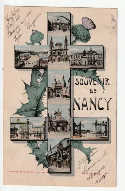NANCY - CPA 54 - Carte Souvenir de Nancy Croix de Lorraine Multi vues & Chardon