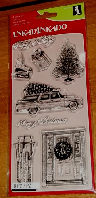 CLEAR ACRYLIC INKADINKADO STAMPS HOME FOR CHRISTMAS ~ Car, Tree  wks CTMH blk