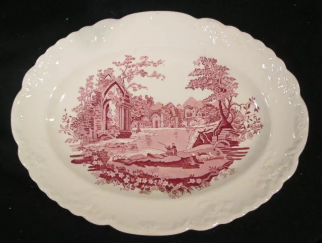 Taylor Smith Taylor English Abbey Red 11 1/2" Oval Platter Fairway Scalloped EUC 2