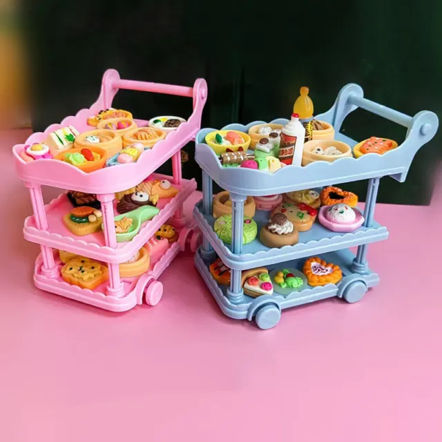 Dollhouse Trolley Dining Cart With Wheel Storage Shelf Model Kitchen Furniture 2