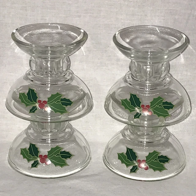 4 portavelas de vidrio navideño AVON de colección colección navideña 1981
