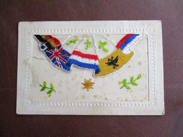 WW1 Embroidered Silk Postcard Allied Flags French
