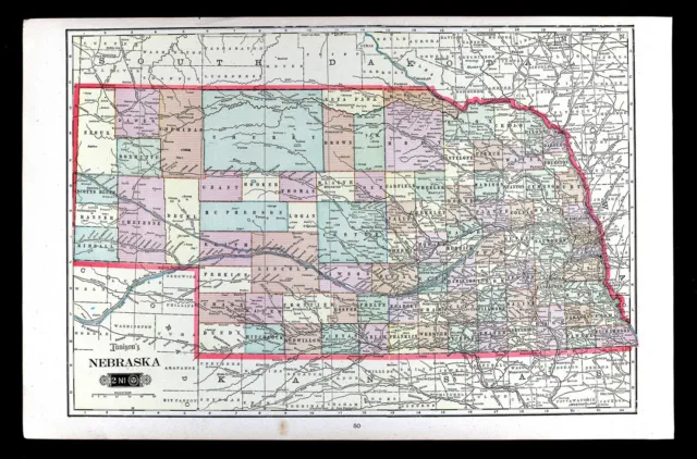 1901 Tunison Map Nebraska Omaha Lincoln Sioux City Grand Island Fremont Hastings