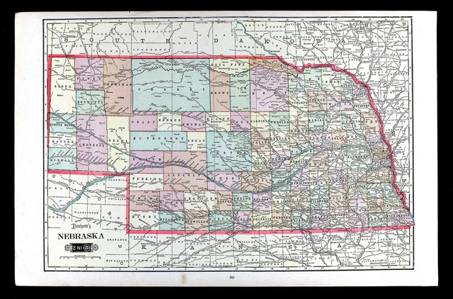 1901 Tunison Map Nebraska Omaha Lincoln Sioux City Grand Island Fremont Hastings