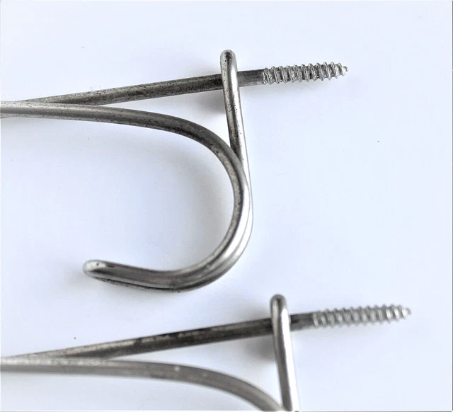 Vintage Bent Wire Screw in Wall Coat Hat Towel Hooks Set of 2 Metal Hooks 2