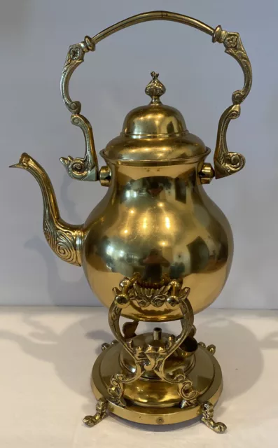 Solid Brass Teapot With Stand & Warmer With Engraving Ornate & Unique
