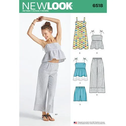 New Look Sewing Pattern 6518 Misses 6-18 Baby Doll Dress Top  Pants and Shorts