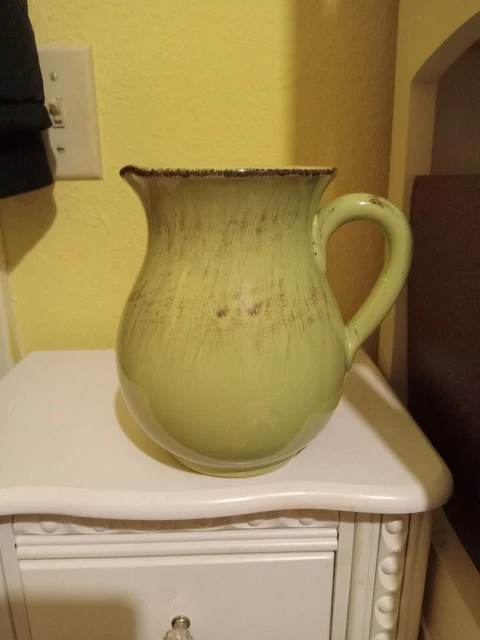 Vintage Stoneware Pottery Green  Glazed Pitcher Clay Made in Italy  Farmhouse