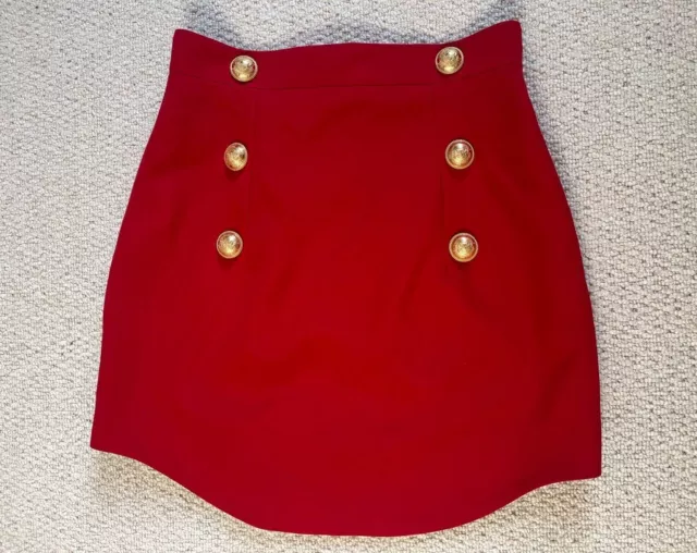 Bnwot Balmain Red Double Button Red Skirt Size Fr38/ Uk 10/ Us 6 Rrp £995