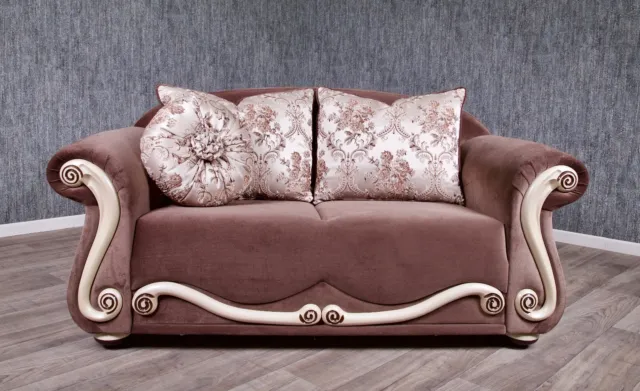 Barock Sofa Couch 2 Sitzer Antik Massiv Mokka braun Stilart Polstermöbel Vintage