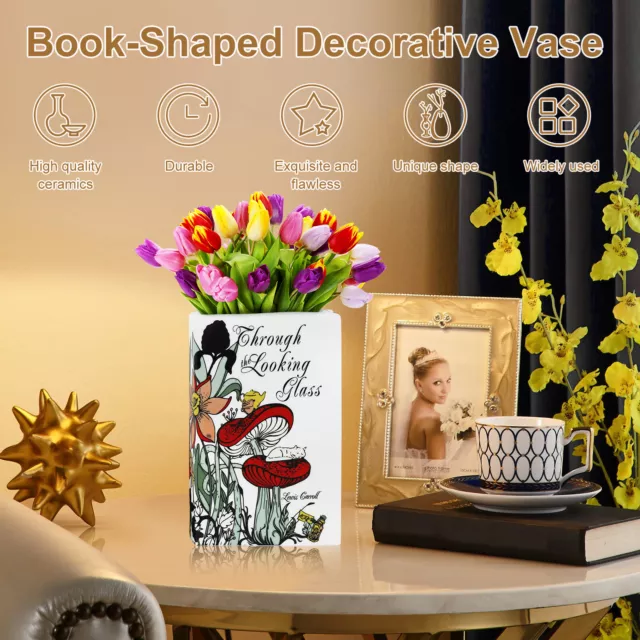 Book Vase for Flower Ceramics Book-Shaped Flower Vase Retro Rectangular crlSW