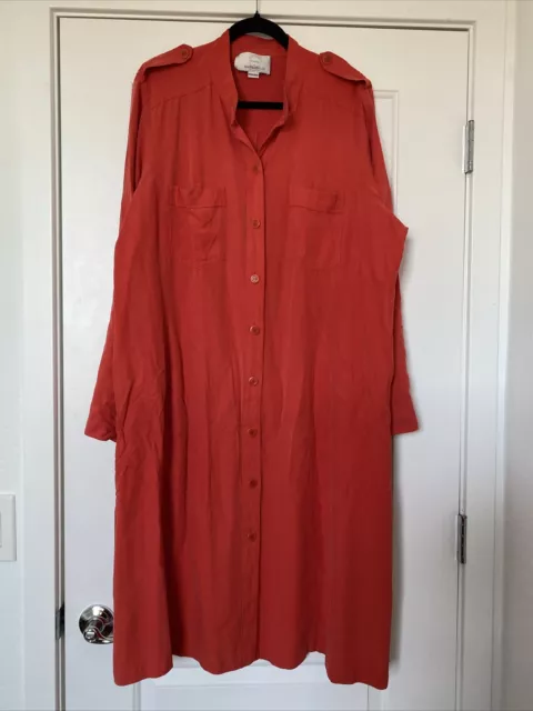 Voyage by Marina Rinaldi Red 100% Silk Shirt Dress Size MR 29 US 20