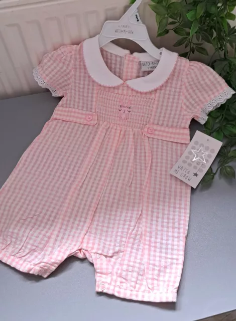 Baby Girl 6-9 Months BNWT Watch Me Grow Waffle Romper