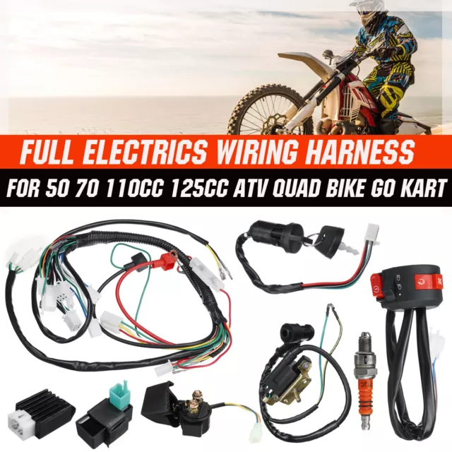 Full Electrics Wiring Harness Coil CDI For 50 70 110cc 125cc ATV Quad Bike