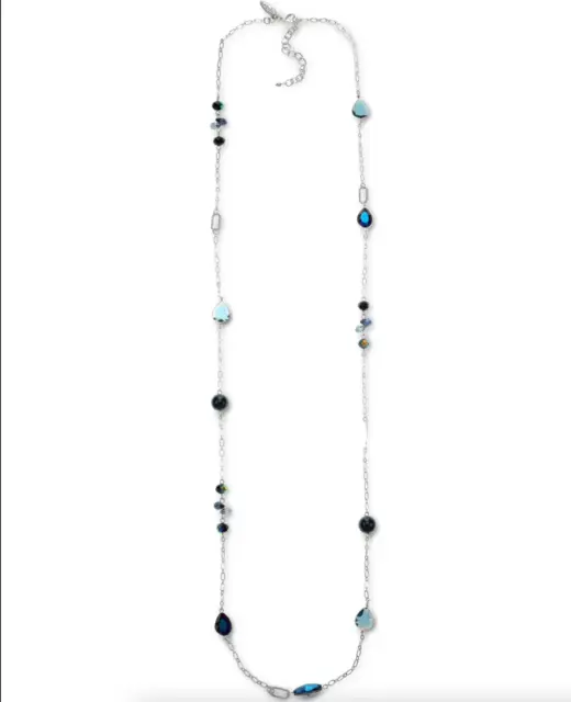 Brand New Style & Co Silver-Tone Multi Bead Blue Crystal Strand Necklace 42" Nwt