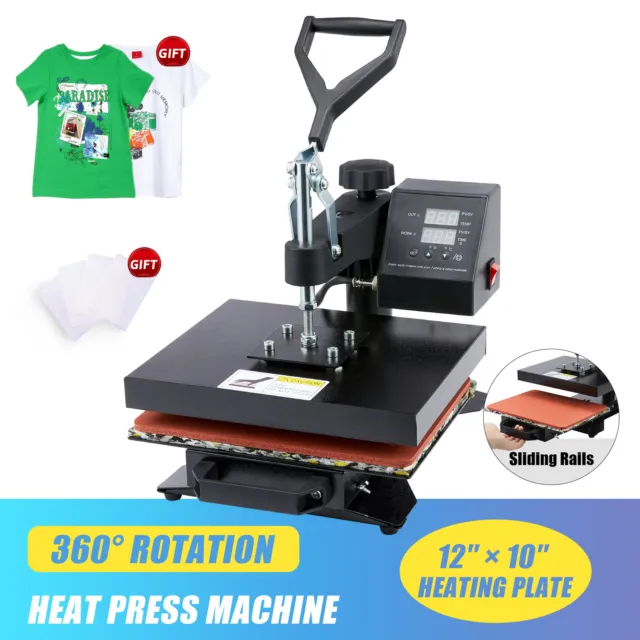 Professional 900W T Shirt Press w 12x10 Inch Heat Pad Transfer Sheets 360 Swivel