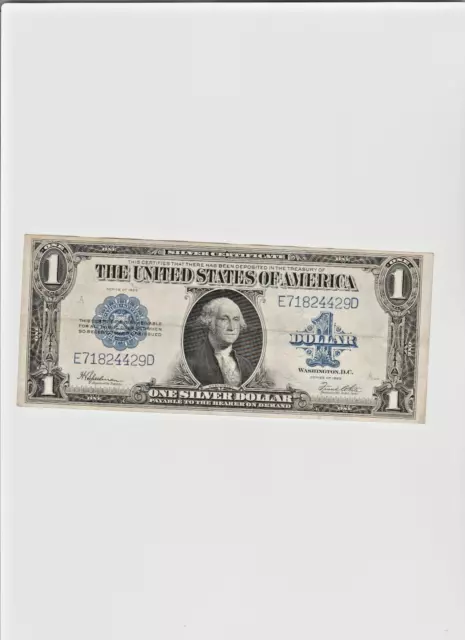 1923 $1 One Dollar Silver Certificate Note Horse Blanket Large Size Banknote.