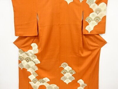 72502# Japanese Kimono / Antique Kimono / Embroidery / Floral Seigaiha