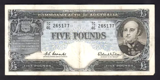 Australia R-50.. (1960) 5 Pounds.. Coombs/Wilson -  Reserve Bank.. VF