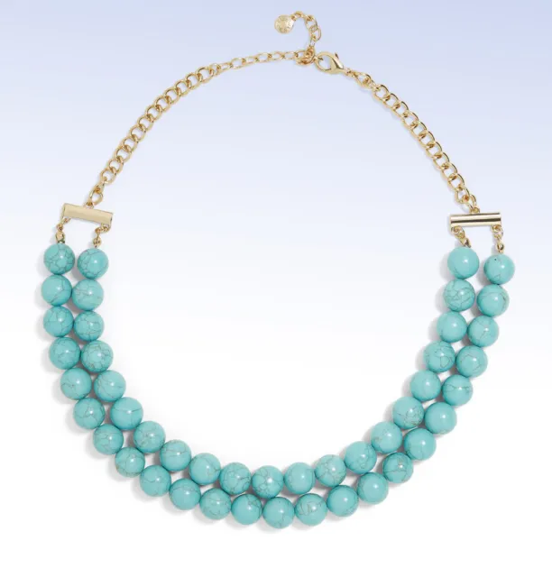 BAUBLEBAR Gold-Tone BEVERLYN Dual Strand Turquoise Bead Collar Necklace