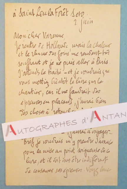 ● L.A.S Camille MAUCLAIR Saint Leu la Forêt à her dear Varenne - poet - letter