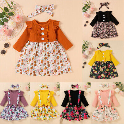 Toddler Kids Infant Baby Girls Floral Long Sleeve Party Clothes Princess Dress