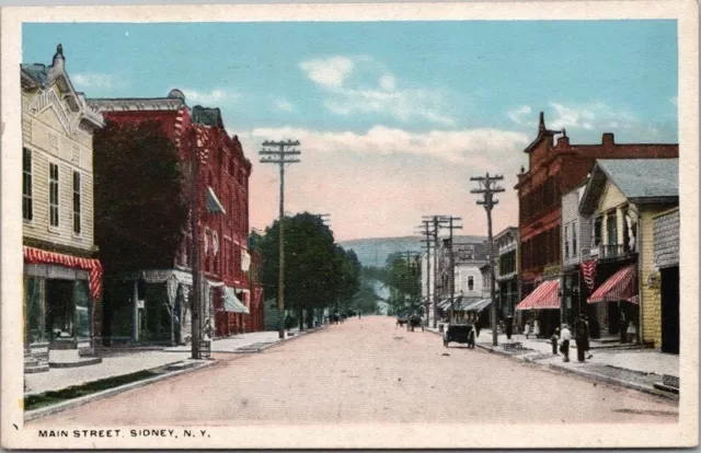 Vintage 1910s SIDNEY, New York Postcard "MAIN STREET" Downtown Scene / Unused