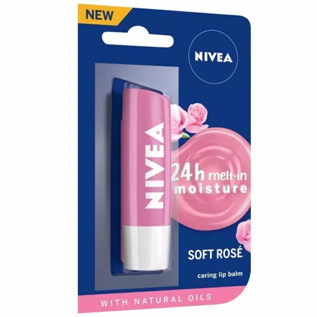NIVEA SOFT ROSE Lip Balm - 24h Moisture With Natural Oils, 4.8g (Pack ...