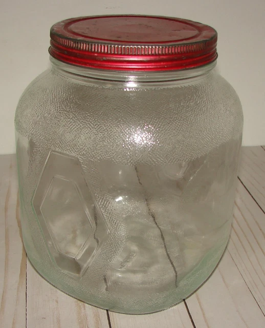 Vintage HAZEL ATLAS Glass Hoosier Pantry Canister Jar w/ Red Metal Lid LotA