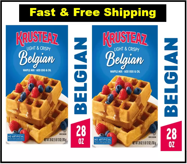 Krusteaz Light & Crispy Belgian Waffle Mix, 28 oz Box (Pack of 2)+Free Shipping