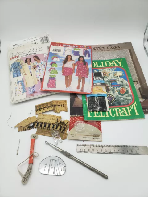 Lot Vintage Sewing & Crafting Items - Patterns, Shears, Misc Small Items