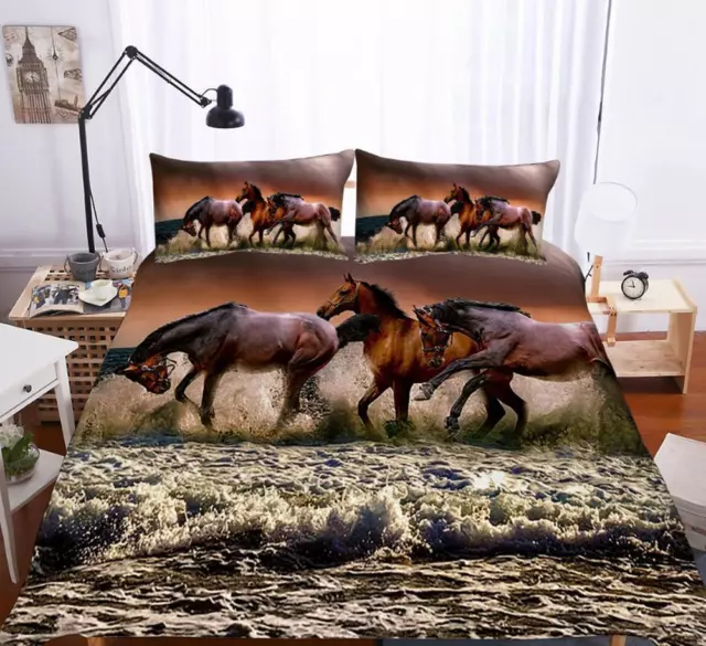 Horse Steed Animal Quilt Duvet Cover Set Bedroom Decor Soft Bedclothes Twin DT