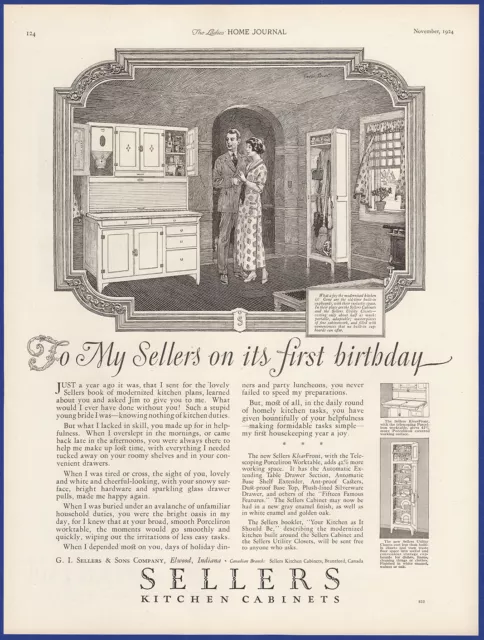 Vintage 1924 SELLERS Cabinets Hutch Furniture Kitchen Décor 1920's Print Ad