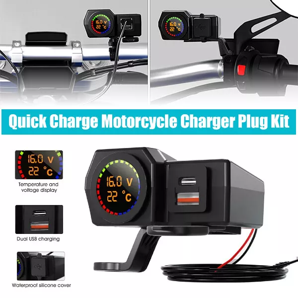 12V Motorbike Motorcycle Dual USB Port Charger Socket Waterproof Power Adapter