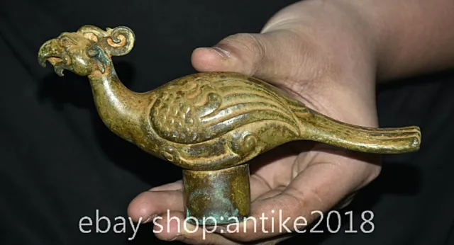 6.4" Rare Old Chinese Bronze Ware Dynasty Palace Fengshui phoenix bird Statue