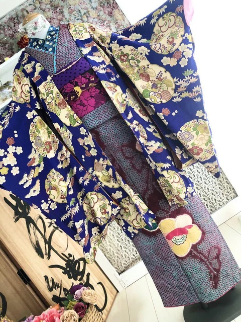 Japanese Antique Taisho Romance Long Haori Kimono Snowflake patterns and cranes