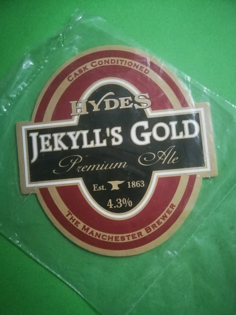 HYDES brewery JEKYLL'S GOLD pump clip real ale beer badge front NEW Manchester