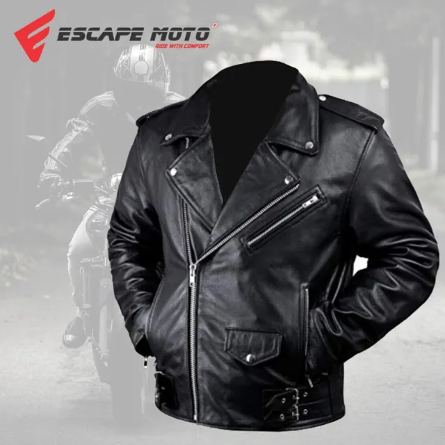 Men's Brando Quilted Classic MotorBiker Cafe Racer Leather Jacket CE Armored