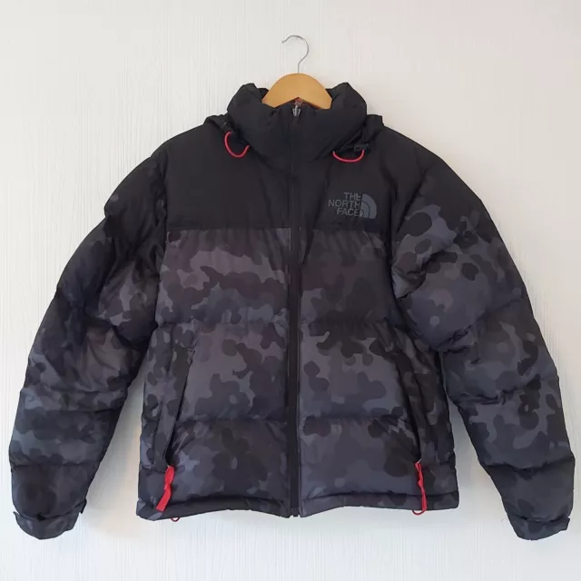 NORTH FACE 700 puffer jacket unisex camo XS nuptse hood black grey good cond.