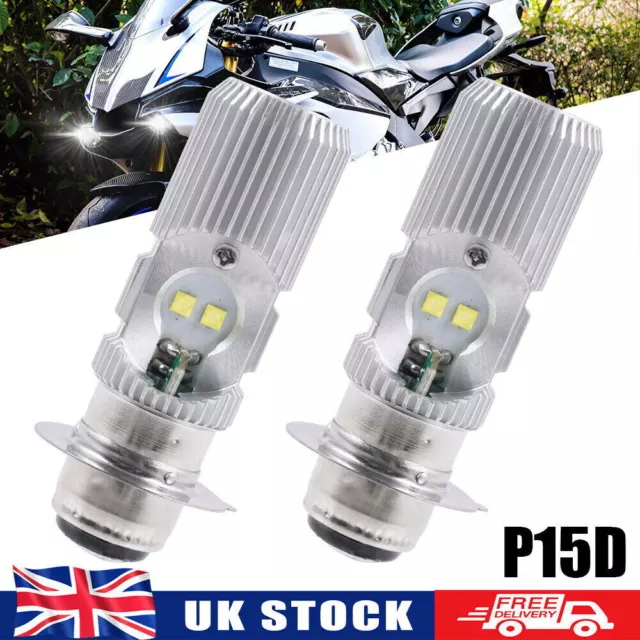 2x P15D H6M LED Headlight White Bulbs Bright Motorcycle Motorbike Hi/Low Beam