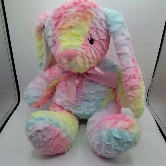 Pastel Rainbow Tie Dye Floppy Ear Easter Bunny Rabbit Stuffed Animal 20" Plush