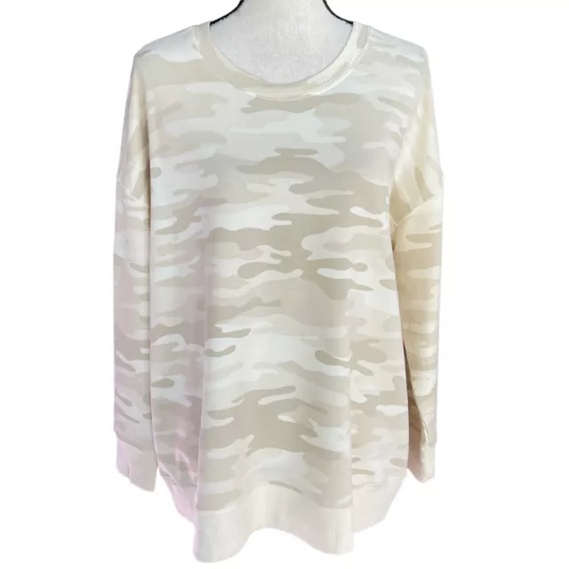 Style & Co 1X-Large Camo Crew Neck Sweatshirt Long Sleeves Stretch Cream Neutral