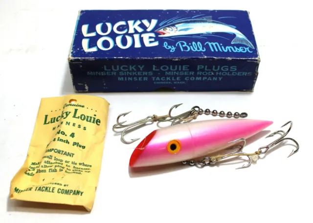 VINTAGE LUCKY LOUIE Salmon Plug Peal Pink in Box & Unused - Made