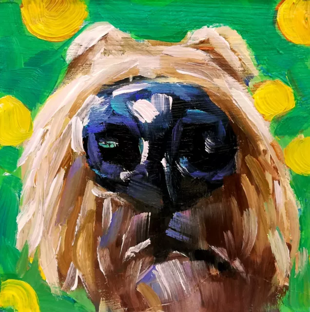Original Oil Painting Dog's Nose Funny Animals Pet Portrait Impressionism Signed