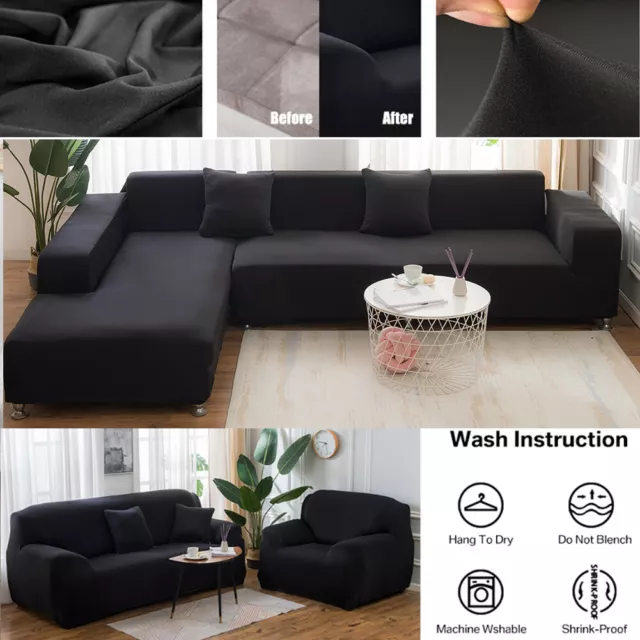 1/2/4 Seater Slipcover Solid Color Sofa Covers Stretch Couch Furniture Protector