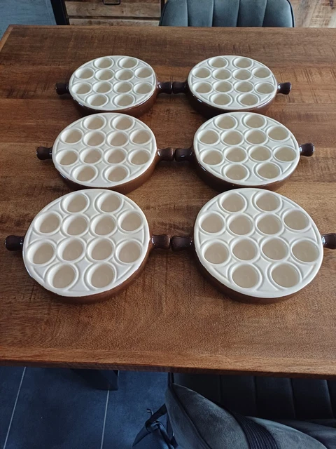 Lot De 6 Plats à Escargots Emile Henry - 12 Trous - Grès Céramique Marron - Vintage